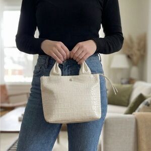 Elizabeth and James Cream Croc-Embossed Crossbody Bag